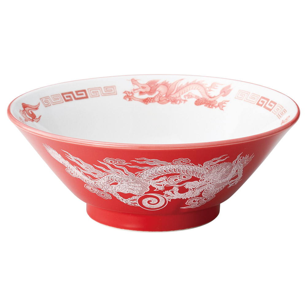 中国 花形托付　龍手付碗　f2220302 アカ白竜 | 中華オープン | 業務用食器卸カタログ【ときわ会】